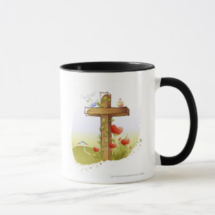 Caneca Dois pássaros que empoleiram-se em uma cruz