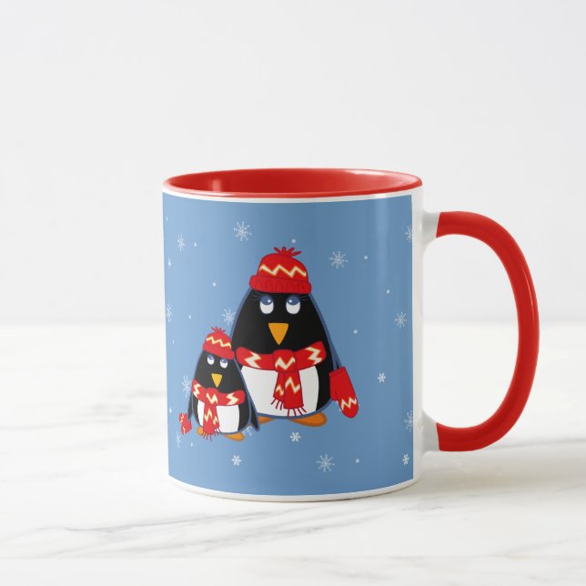 Caneca Dois Pequenos Pinguins Nome Personalizado Presente (Direita)