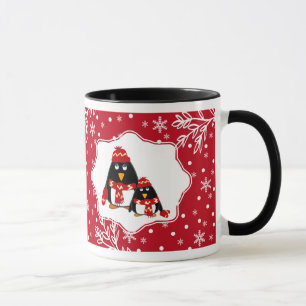 Caneca Dois Pequenos Pinguins Presente de Natal de Nome