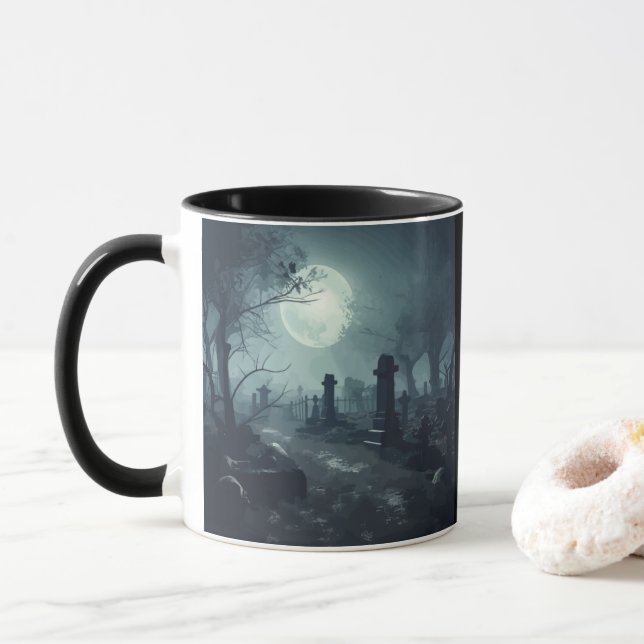Caneca Domínio da Morte: Uma Vista de Cemitério Spooky (Com Donut)