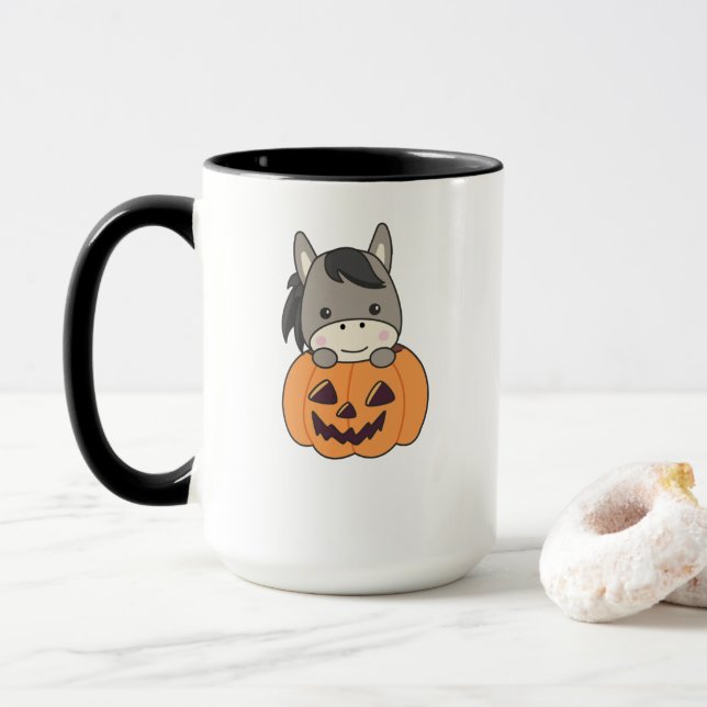 Caneca Donkey Em Pumpkin Doce Donkey Feliz Halloween (Com Donut)