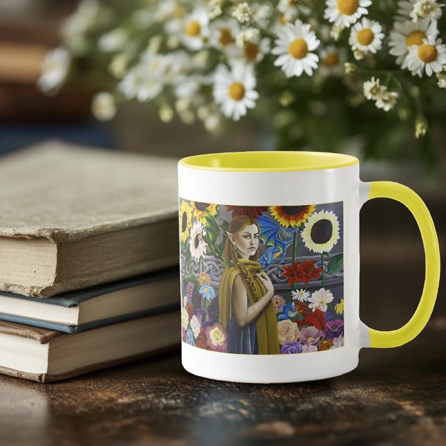 Caneca Donzela Elfa Dragão Jardim de Flores Encantado Fan (Criador carregado)