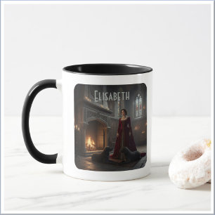 Caneca Donzela Gótica Medieval no Castelo com Cães