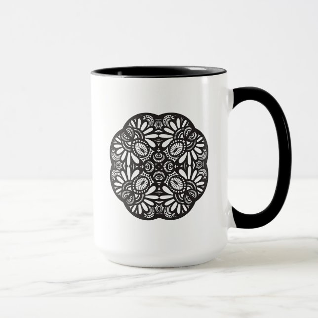 Caneca Doodle bonito do quadrado preto de Deco (Direita)