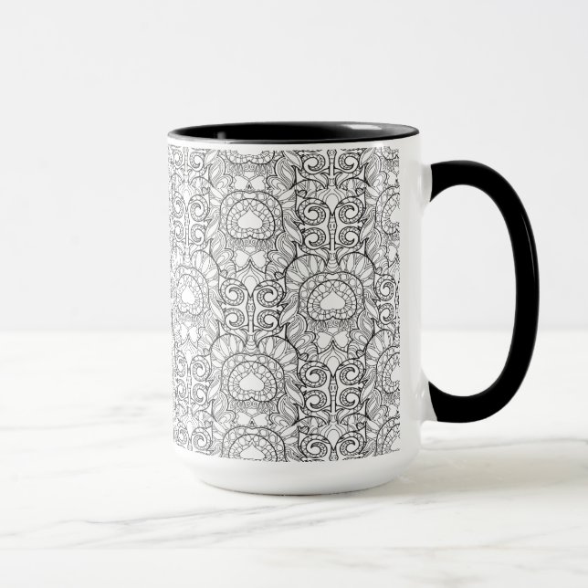 Caneca Doodle do teste padrão da pena do pavão (Direita)