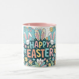 Caneca Doodle Floral Felz pascoa Bunnies