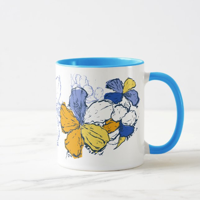 Caneca "Doodle Hibiscus" em Azul (Direita)