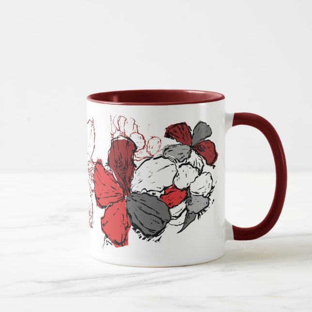 Caneca "Doodle Hibiscus" Mug em vermelho (Direita)