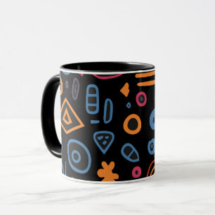 Caneca Doodle Tribal Abstrato Neon Geométrico Preto
