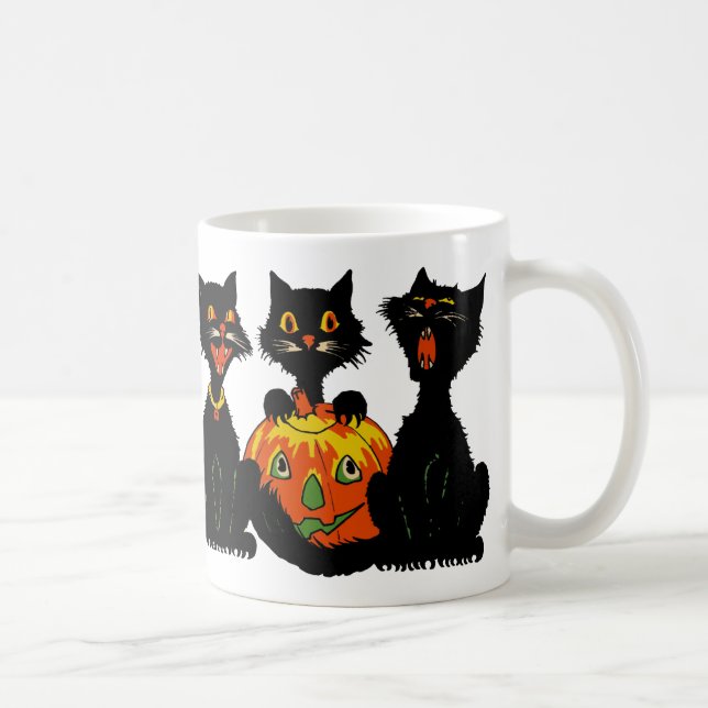 Caneca dos gatos pretos do Dia das Bruxas dos anos (Direita)