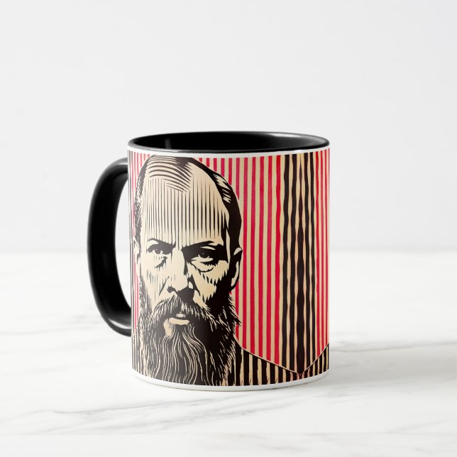 Caneca Dostoievski no estilo de ilusão óptica BAUHAUS (Frente Esquerda)