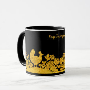 Caneca Dourada Ação de Graças Turquia Floral Mug