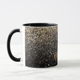 Caneca Dourada Brilhante Preta Fundo Texto 3D Mug