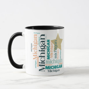 Caneca Dourada estrela do Michigan Word Art Mug