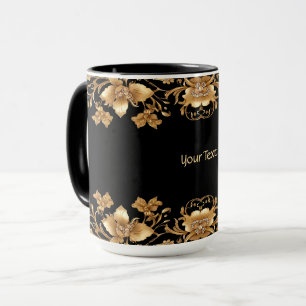 Caneca Dourada Floral Mug