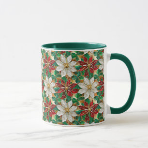 Caneca Dourada Poinsettia Vermelha Branca