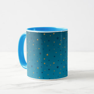 Caneca Douradas estrelas em azul.