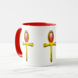 Caneca Dourado ANKH, VERMELHO TALISMANO EGÍPCIO-branco J