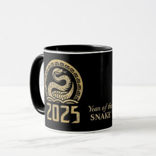 Caneca Dourado chinês negro 2025 Ano do Cobra