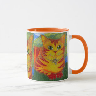 Caneca Dourado dourada da arte da fantasia do gato