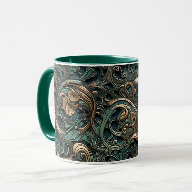 Caneca Dourado E Teal Emboscada (Frente Esquerda)