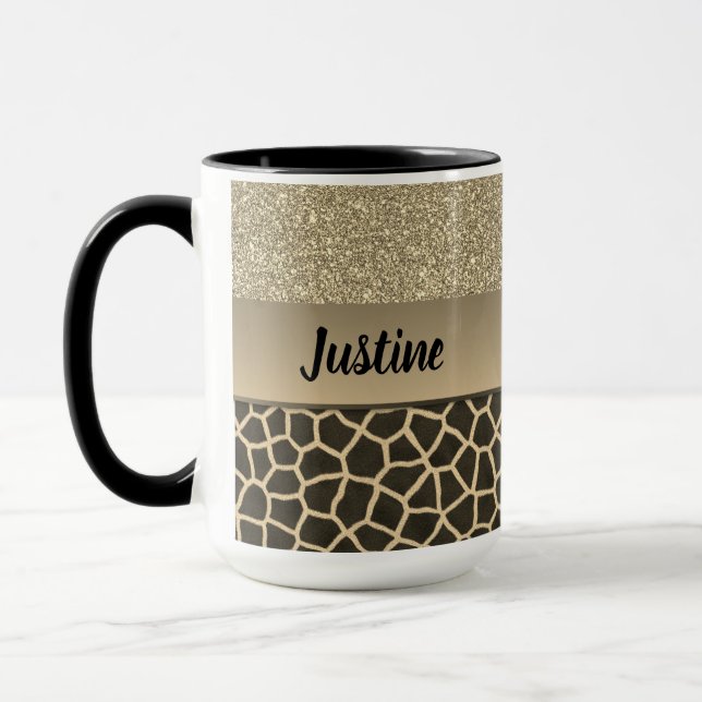 Caneca Dourado Glam Giraffe Impressão (Esquerda)