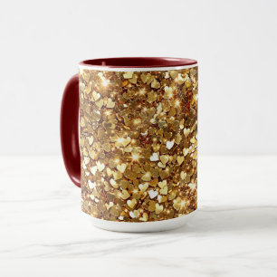 Caneca Dourado Glitzy Glam Sparkle Hearts