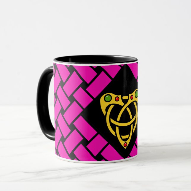 Caneca Dourado/rosa/bandas pretas/weave, nó celta do (Frente Esquerda)