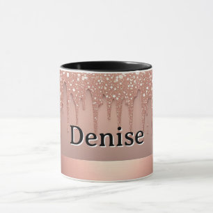 Caneca Dourado Rosa Brilho Gotejamento Nome Personalizado