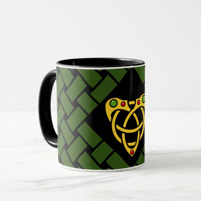 Caneca Dourado/verde/bandas pretas/weave, nó celta do (Frente Esquerda)