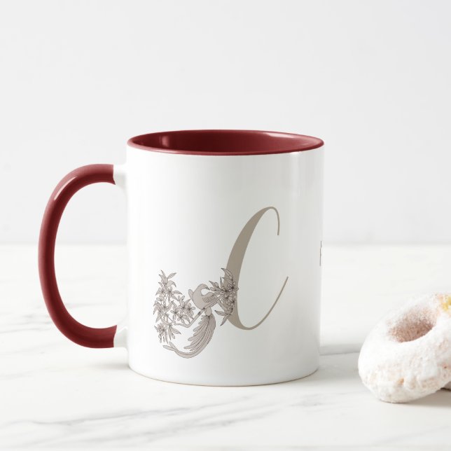 Caneca Dove Elegant Monograma Inicial C Personalizado (Com Donut)