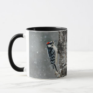 Caneca Downy Woodpecker em Neve - Foto Original