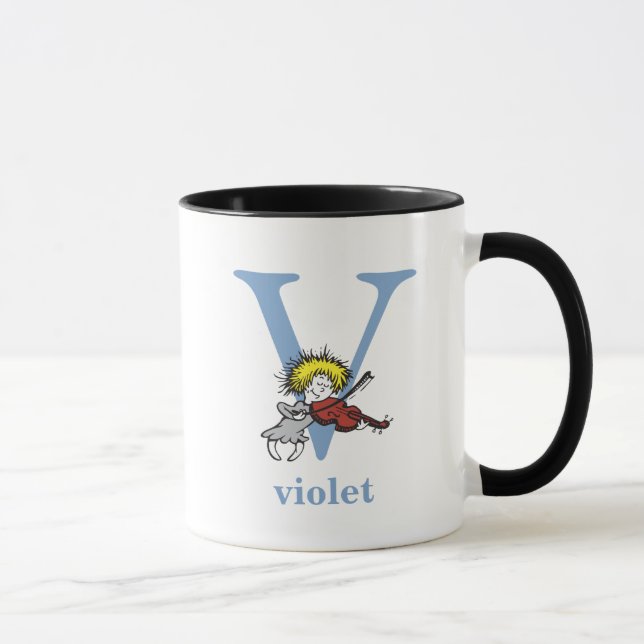 Caneca Dr. Seuss ABC: Carta V - Azul | Adicione seu nome (Direita)