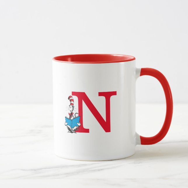 Caneca Dr. Seuss Cat no Chapéu - Leitura do Monograma N (Direita)