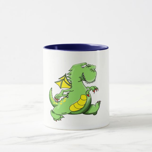Caneca Dragão verde de desenho animado andando de costas (Centro)