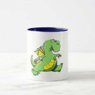 Caneca Dragão verde dos desenhos animados que anda em