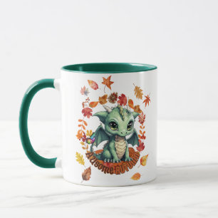 Caneca Dragão Verde Fofo Design “Autismo Incrível Outono”