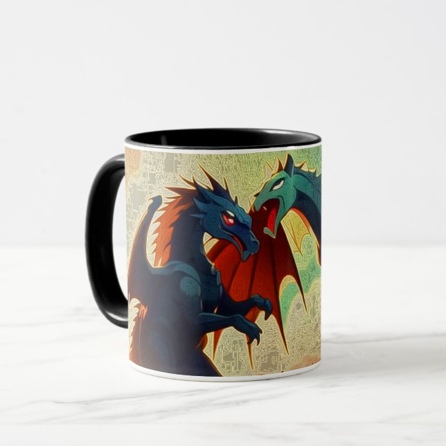 Caneca Dragão vs Pégaso - Arte Fantástica (Frente Esquerda)