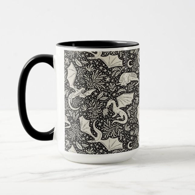 Caneca Dragões Whimsical na noite - creme em preto (Esquerda)