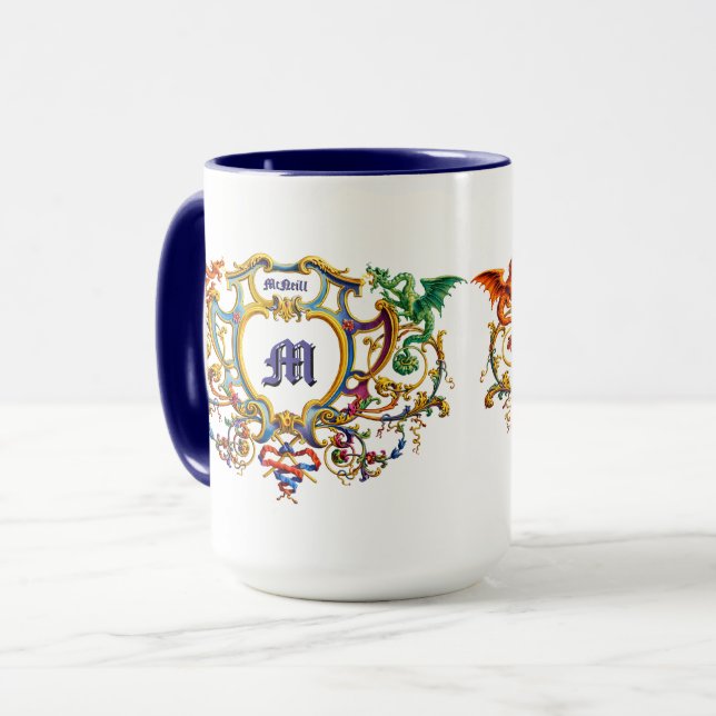 Caneca Dragons Rococo Cartouche Name & Monogram (Frente Esquerda)