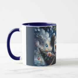 Caneca Dreamy Girl Rowing Boat Moonlit Fantasy Scene