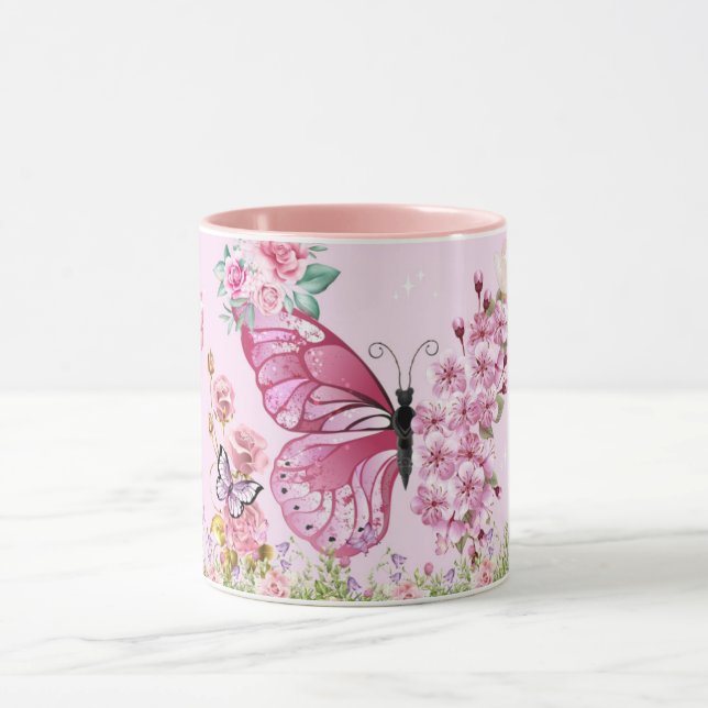 Caneca Dreamy Pink Butterfly Mug – Floral Aesthetic Coffe (Centro)