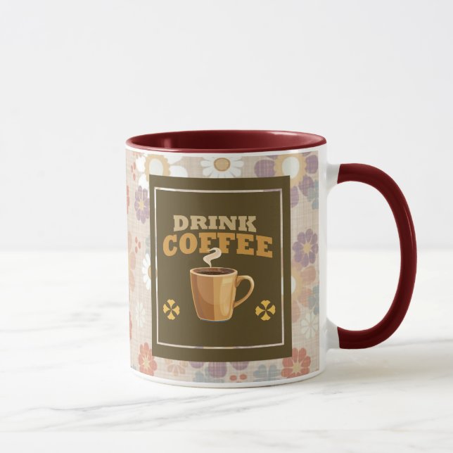 Caneca Drink Coffee Mug – Maroon Floral Aesthetic Pattern (Direita)