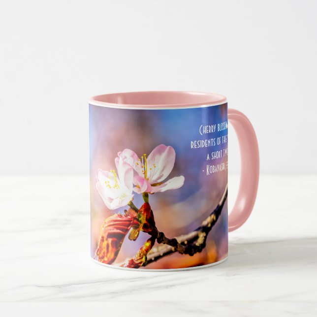 Caneca Duas Incríveis Flores Sakura. Cor-de-rosa, fundo a (Frente Esquerda)