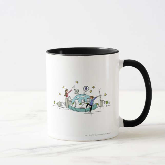 Caneca Duas mulheres que sentam-se sobre uma cidade (Direita)