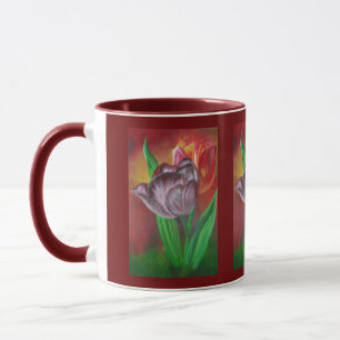 Caneca Duas Tulipas Contra Fundo Vermelho