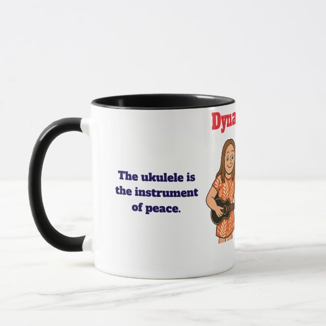 Caneca Duo Dinâmico  Menina e Chihuahua tocando ukes (Esquerda)