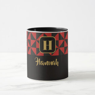 Caneca Duo Geo Black & Crimson Red Custom Names