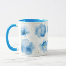 Dusty Blue Clouds Sprinkled Gold Frame Mug Tasse