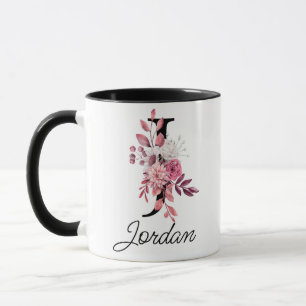 Caneca Dusty Rosa Mauve Floral - Letra J Monograma Inicia